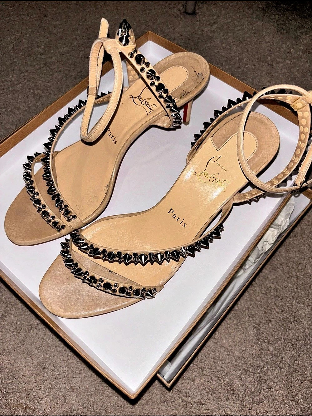 Christian Louboutin Mafaldina Spikes 70 Spikes 70 Heels in Beige EU 38.5